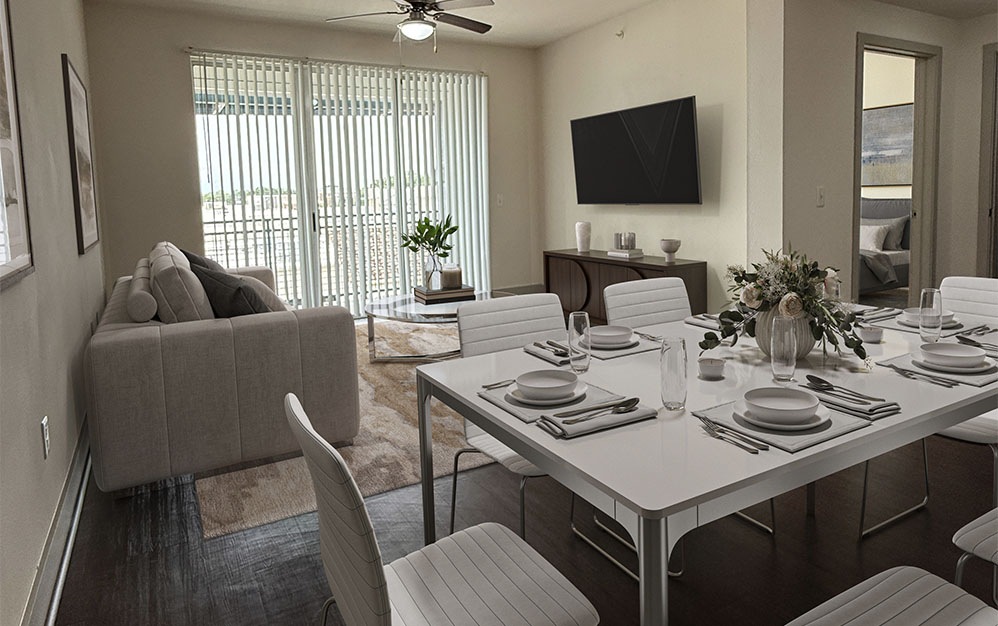 A12 - 1 bedroom floorplan layout with 1 bathroom and 898 square feet (Dining
, 2D)